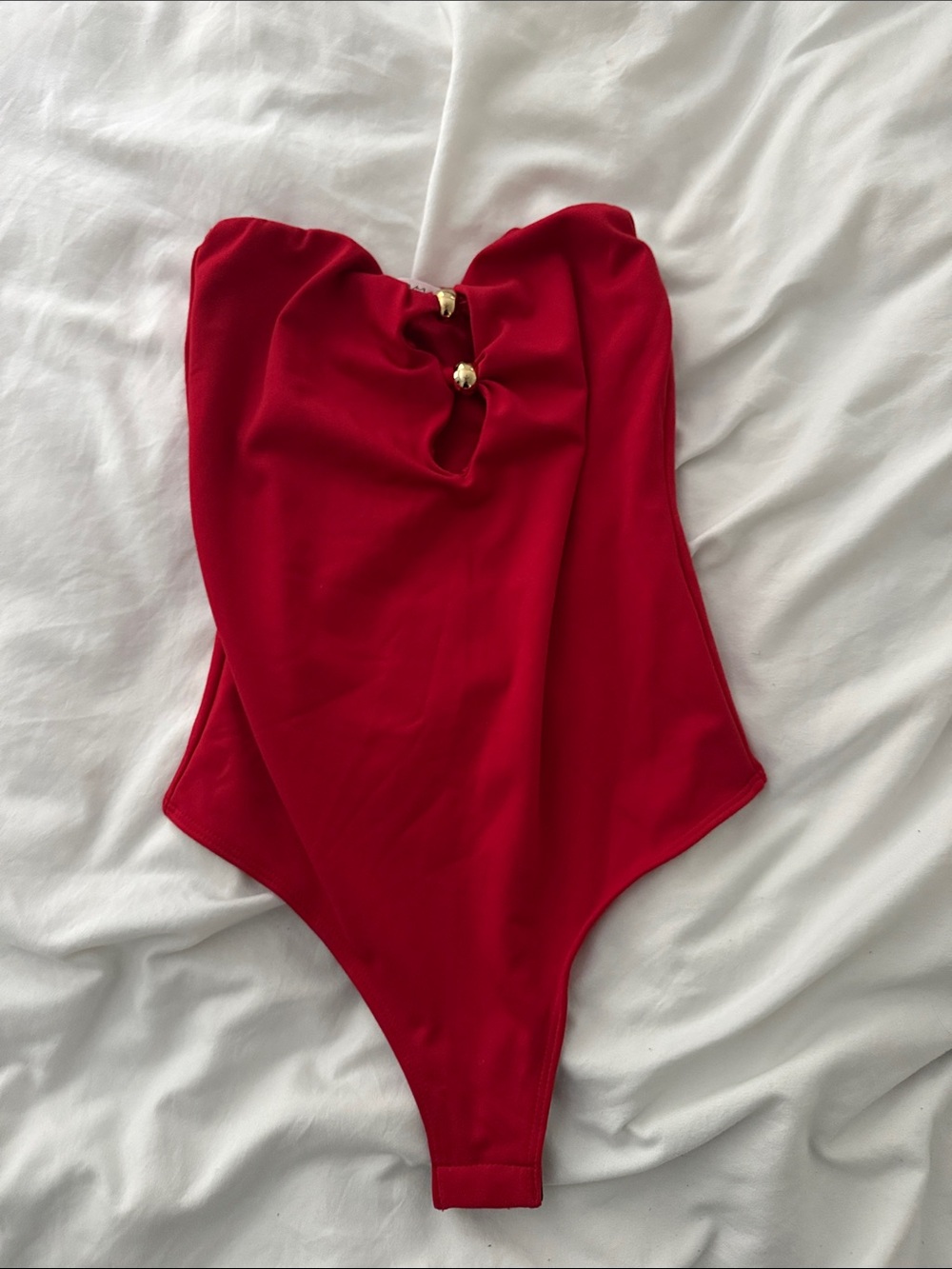 Red Strapless One-Piece Bodysuit